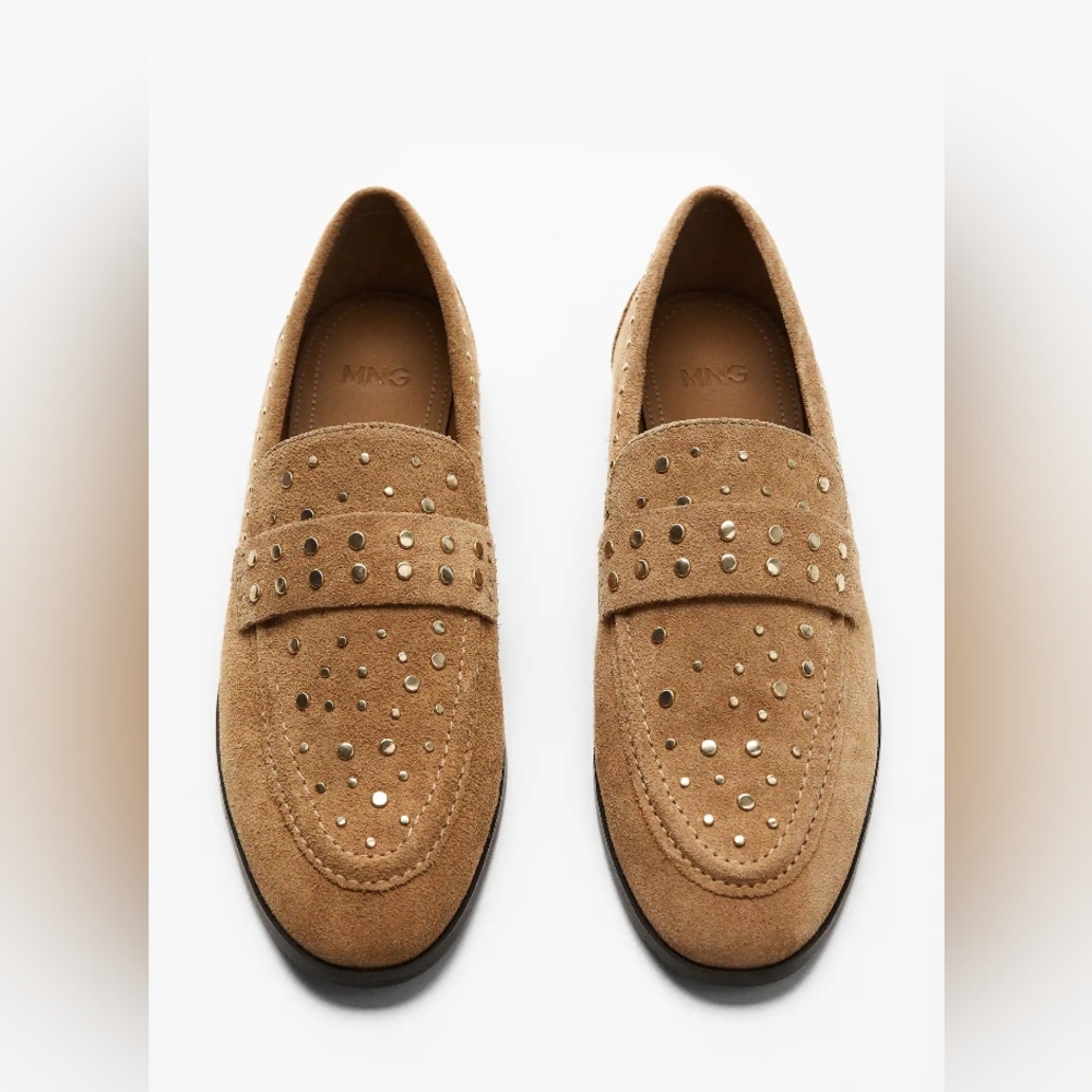 Mango Tan Suede Studded Loafers